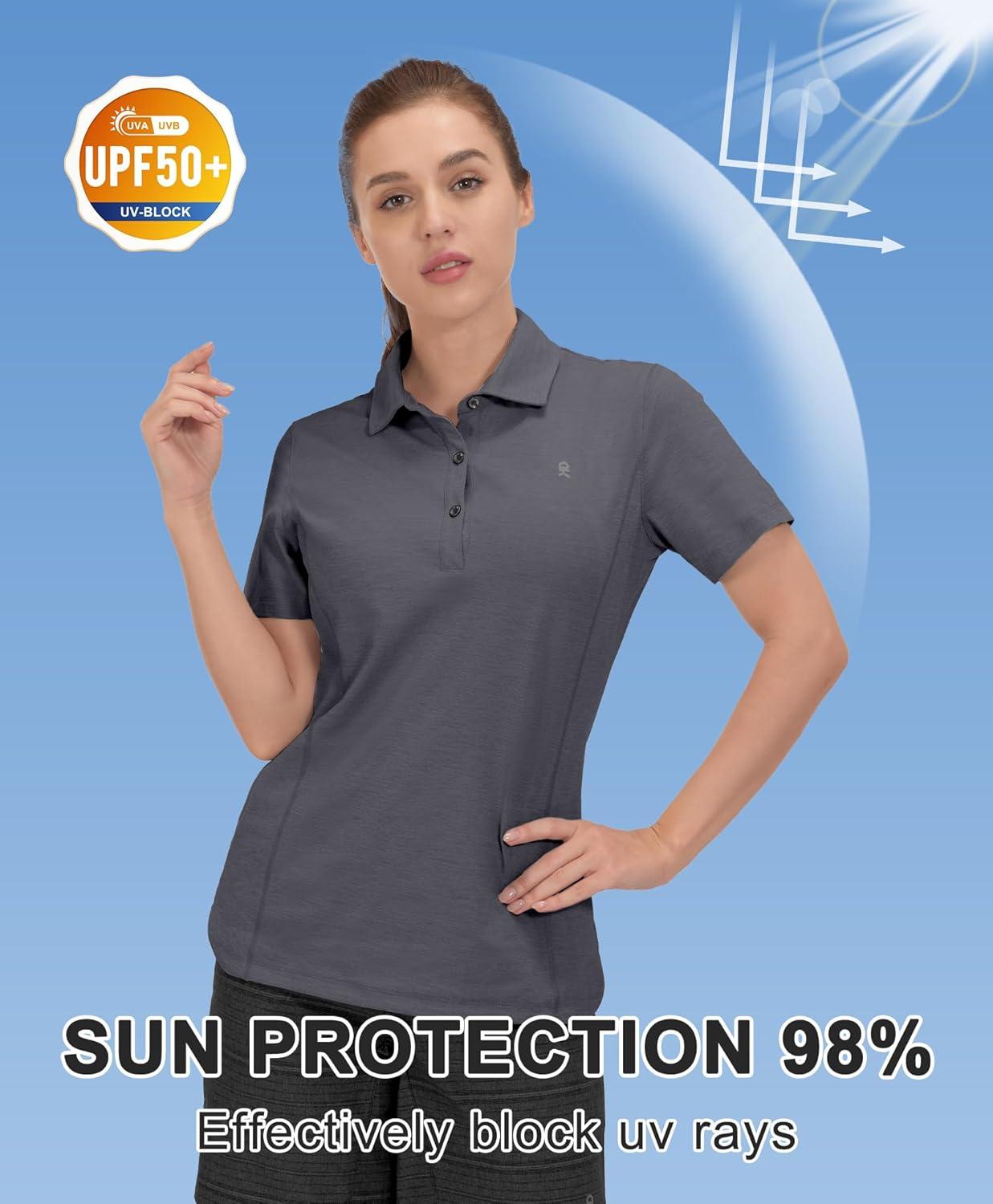 imageLittle Donkey Andy Womens Golf Polo Lightweight Quick Dry Collared 3Buttons T Shirt UPF 50 Moisture Wicking Short SleeveDeep Gray