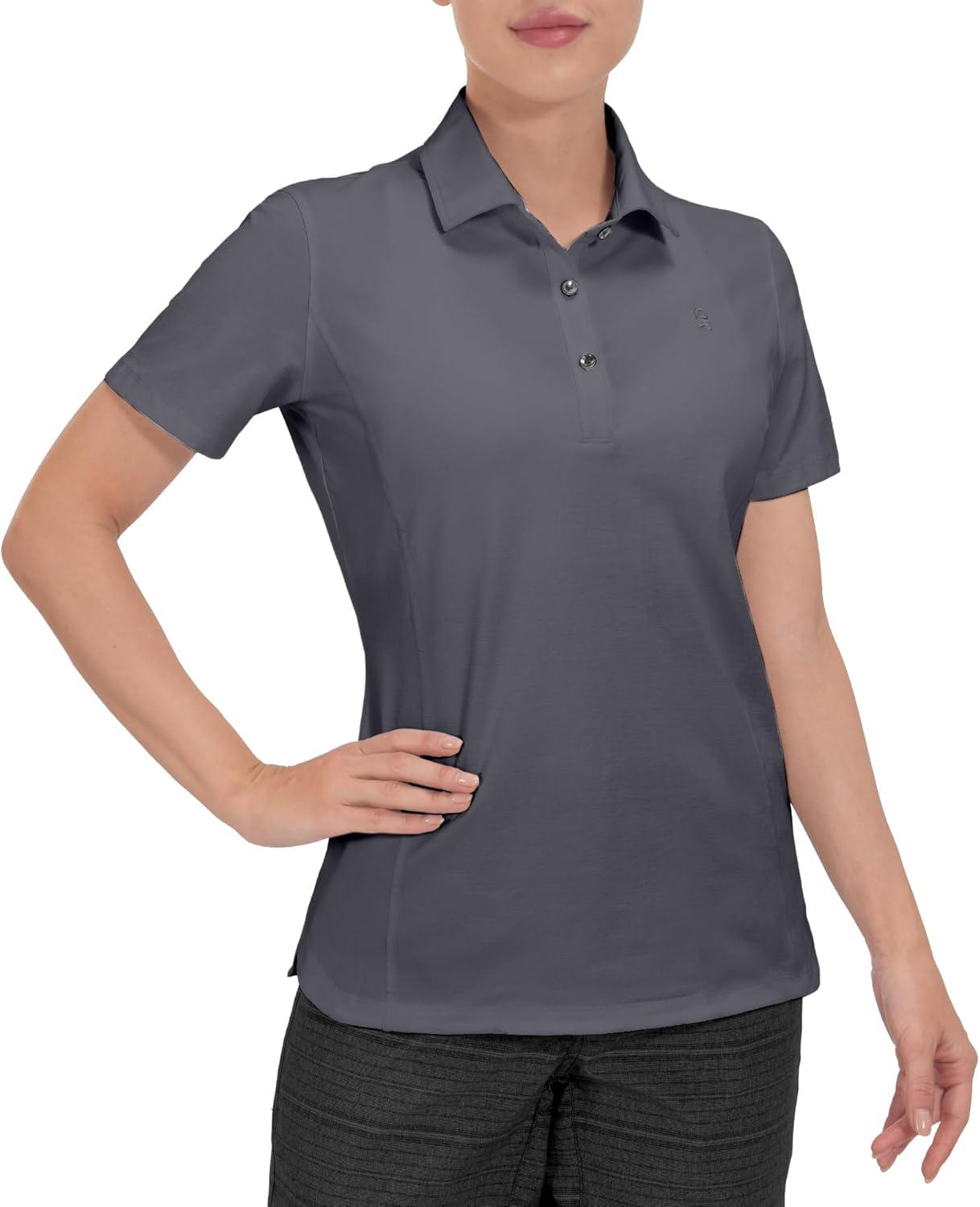 imageLittle Donkey Andy Womens Golf Polo Lightweight Quick Dry Collared 3Buttons T Shirt UPF 50 Moisture Wicking Short SleeveDeep Gray