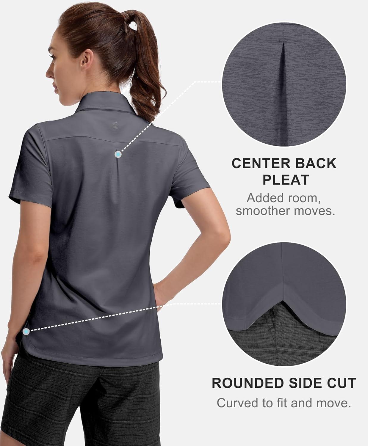 imageLittle Donkey Andy Womens Golf Polo Lightweight Quick Dry Collared 3Buttons T Shirt UPF 50 Moisture Wicking Short SleeveDeep Gray