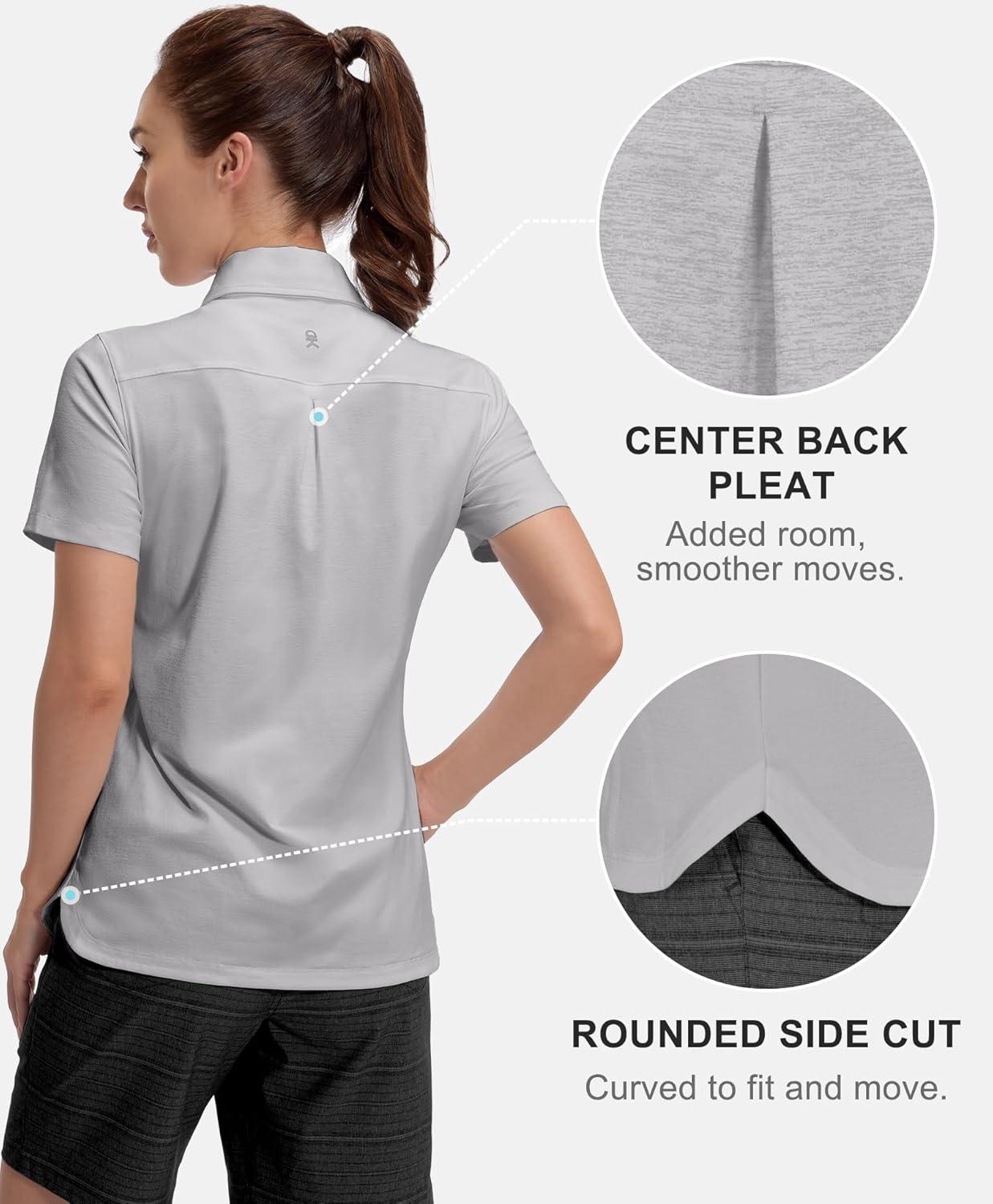 imageLittle Donkey Andy Womens Golf Polo Lightweight Quick Dry Collared 3Buttons T Shirt UPF 50 Moisture Wicking Short SleeveLight Gray