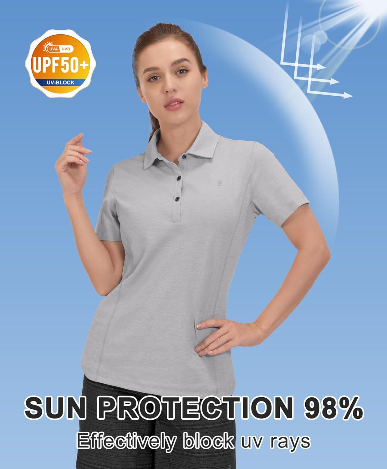 imageLittle Donkey Andy Womens Golf Polo Lightweight Quick Dry Collared 3Buttons T Shirt UPF 50 Moisture Wicking Short SleeveLight Gray