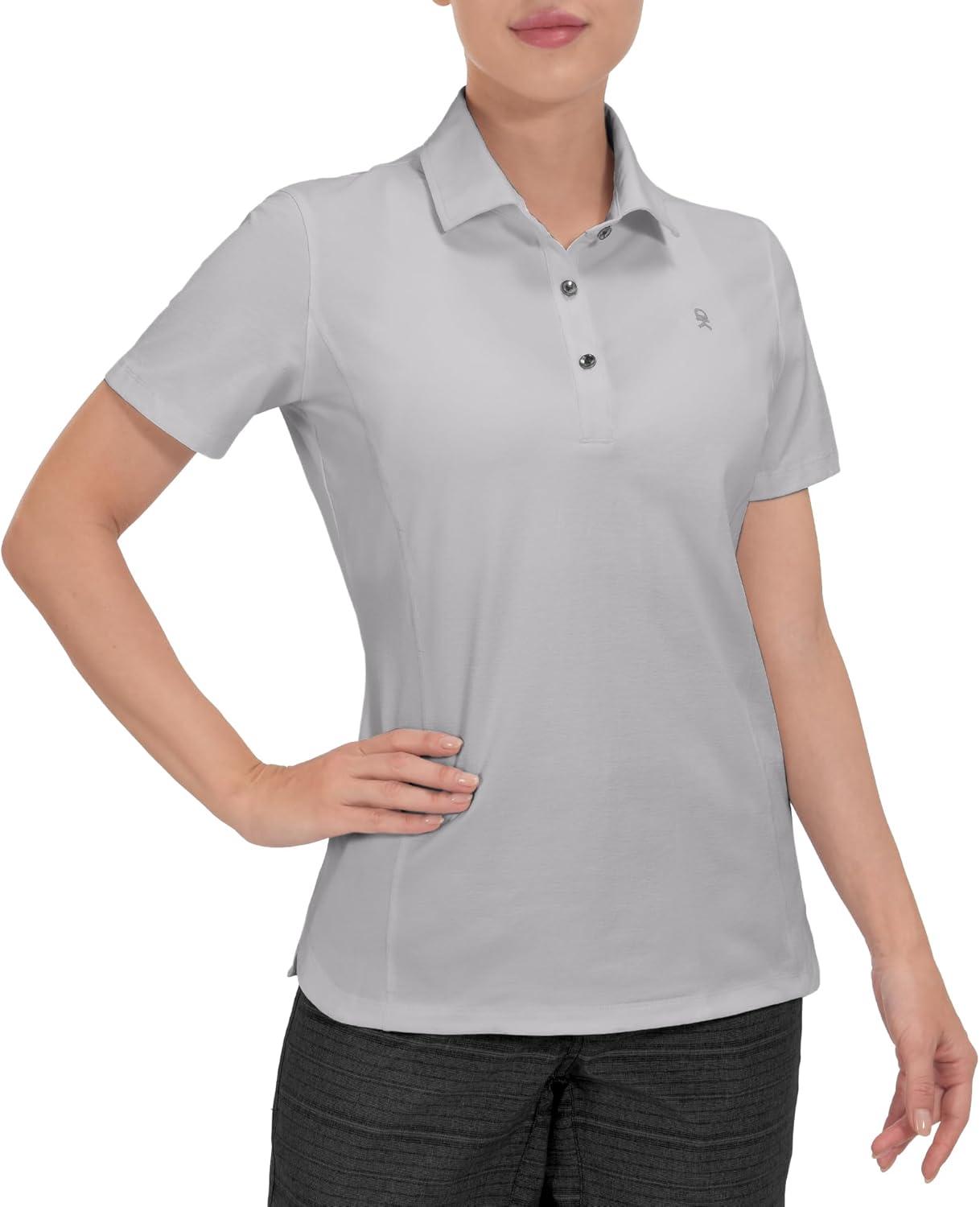 imageLittle Donkey Andy Womens Golf Polo Lightweight Quick Dry Collared 3Buttons T Shirt UPF 50 Moisture Wicking Short SleeveLight Gray