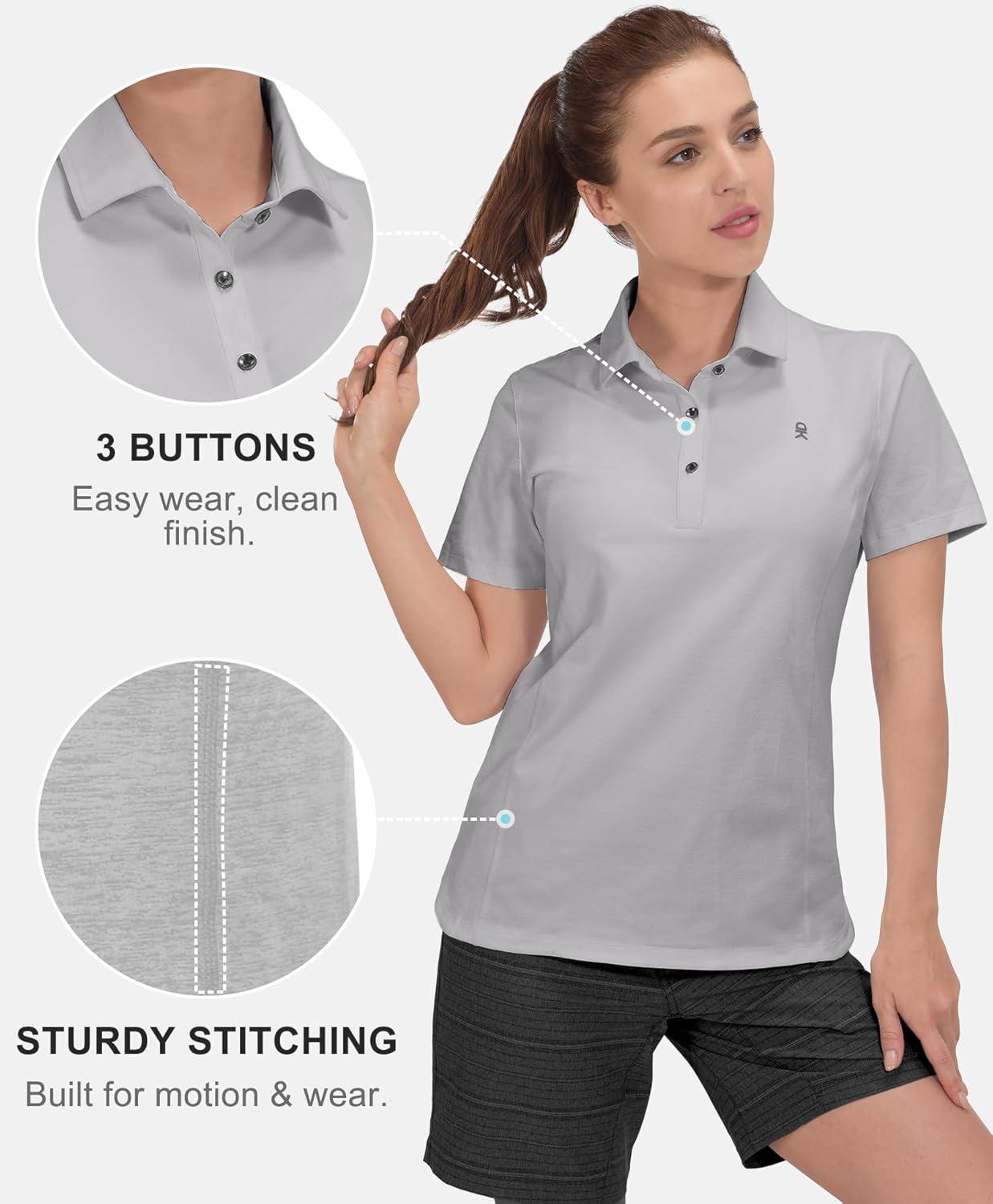 imageLittle Donkey Andy Womens Golf Polo Lightweight Quick Dry Collared 3Buttons T Shirt UPF 50 Moisture Wicking Short SleeveLight Gray