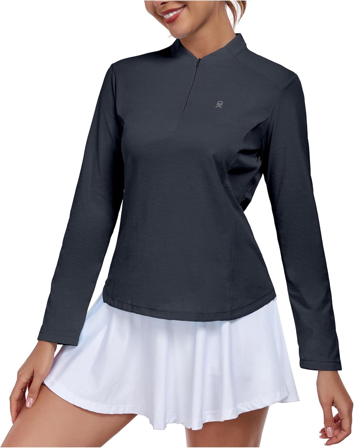 imageLittle Donkey Andy Womens Golf Shirts Long Sleeve 14 Zip Athletic Lightweight Quick Dry Workout Hiking Athletic ShirtsMicrocollar Grey