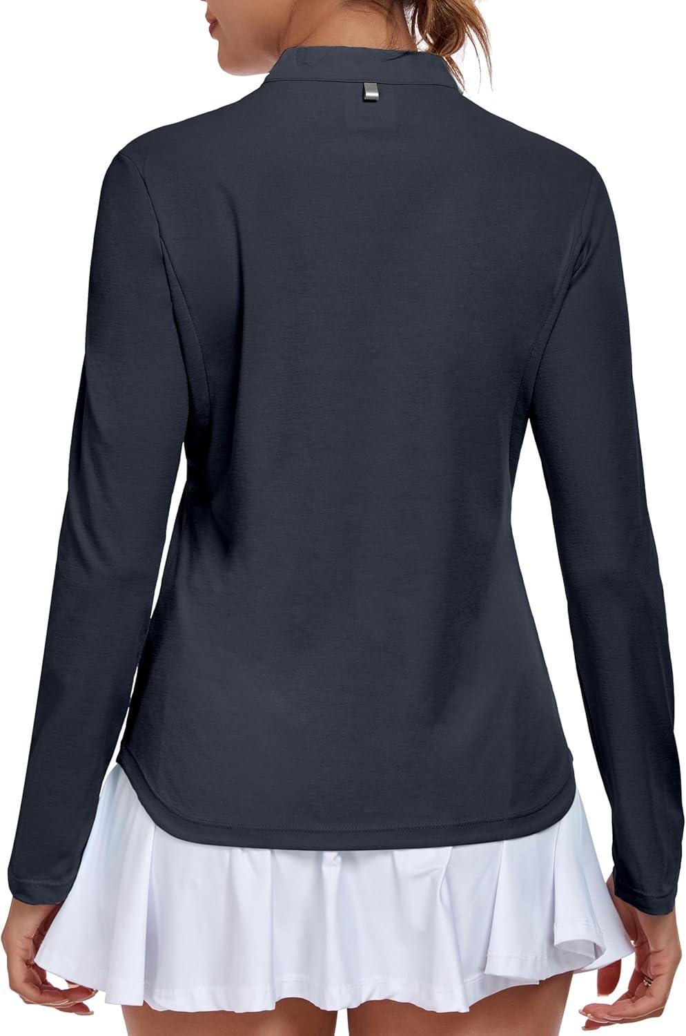 imageLittle Donkey Andy Womens Golf Shirts Long Sleeve 14 Zip Athletic Lightweight Quick Dry Workout Hiking Athletic ShirtsMicrocollar Grey