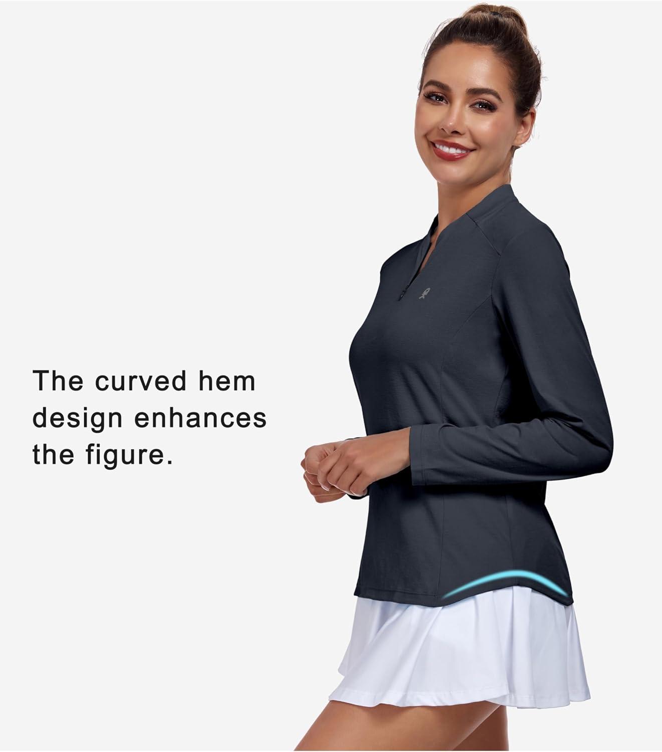 imageLittle Donkey Andy Womens Golf Shirts Long Sleeve 14 Zip Athletic Lightweight Quick Dry Workout Hiking Athletic ShirtsMicrocollar Grey