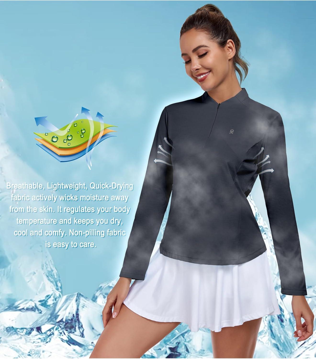 imageLittle Donkey Andy Womens Golf Shirts Long Sleeve 14 Zip Athletic Lightweight Quick Dry Workout Hiking Athletic ShirtsMicrocollar Grey