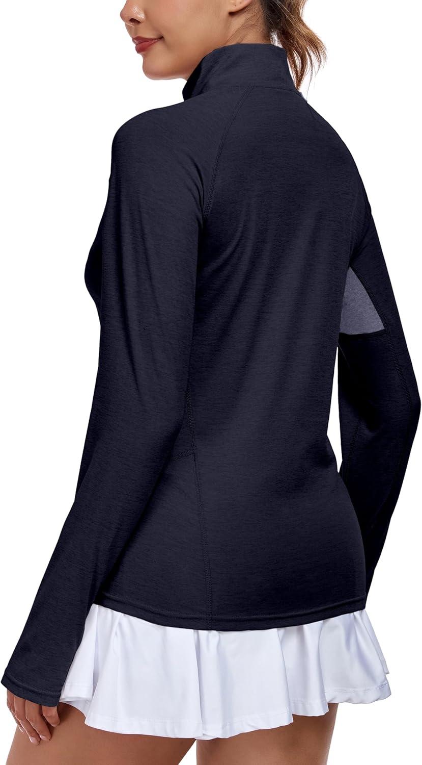 imageLittle Donkey Andy Womens Golf Shirts Long Sleeve 14 Zip Athletic Lightweight Quick Dry Workout Hiking Athletic ShirtsThumb Hole Purple Heather