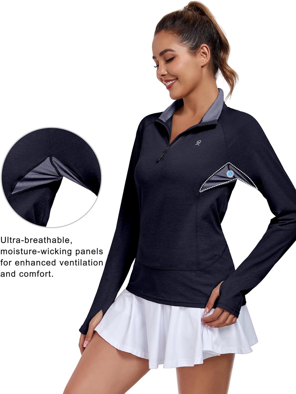 imageLittle Donkey Andy Womens Golf Shirts Long Sleeve 14 Zip Athletic Lightweight Quick Dry Workout Hiking Athletic ShirtsThumb Hole Purple Heather