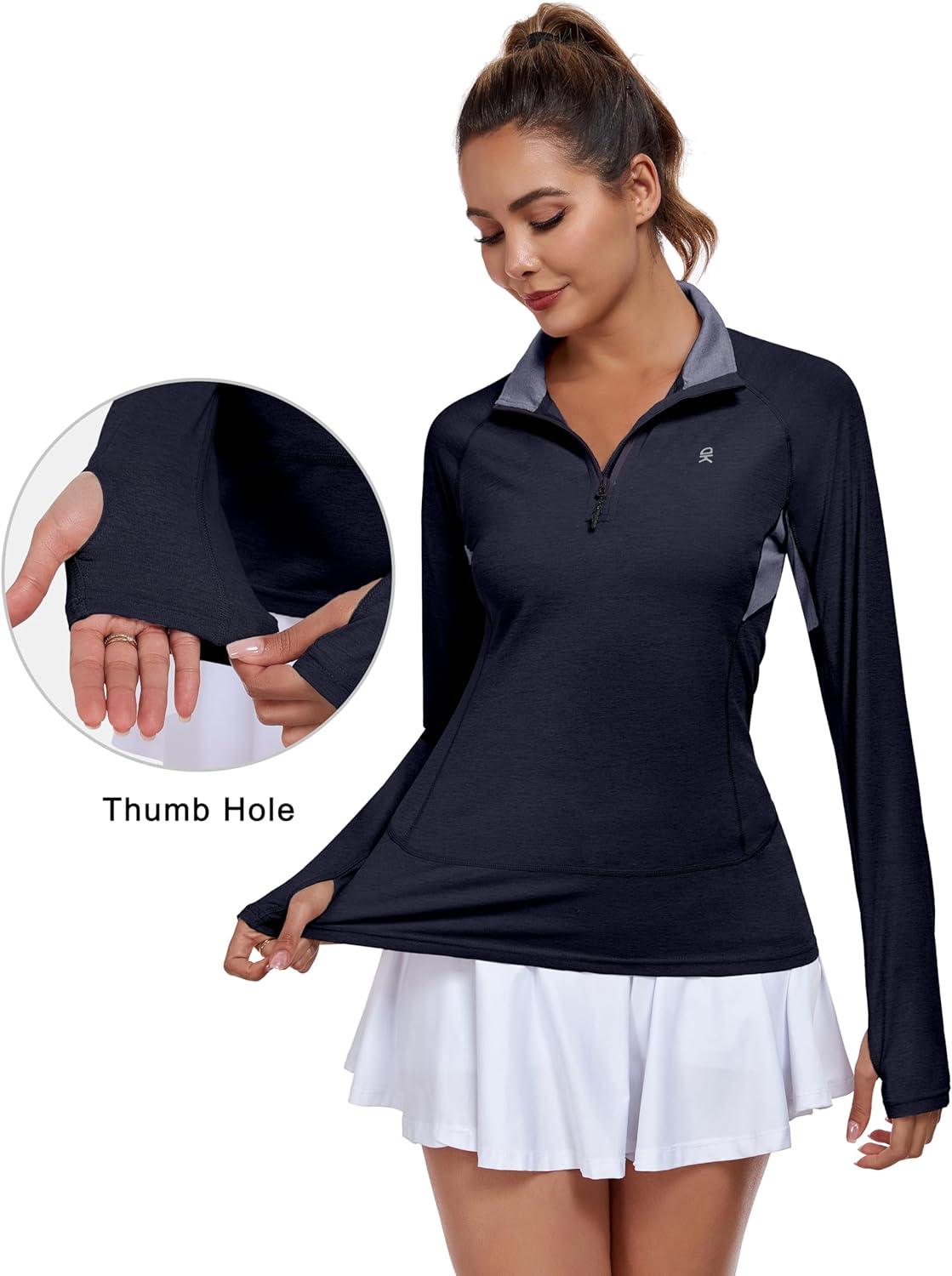 imageLittle Donkey Andy Womens Golf Shirts Long Sleeve 14 Zip Athletic Lightweight Quick Dry Workout Hiking Athletic ShirtsThumb Hole Purple Heather