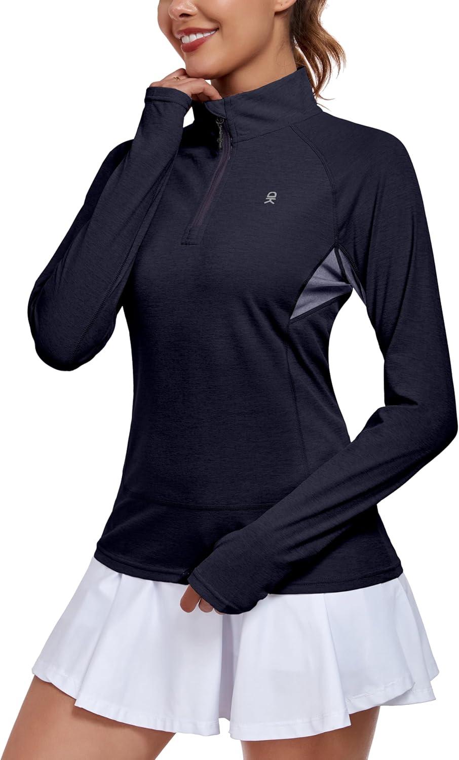 imageLittle Donkey Andy Womens Golf Shirts Long Sleeve 14 Zip Athletic Lightweight Quick Dry Workout Hiking Athletic ShirtsThumb Hole Purple Heather