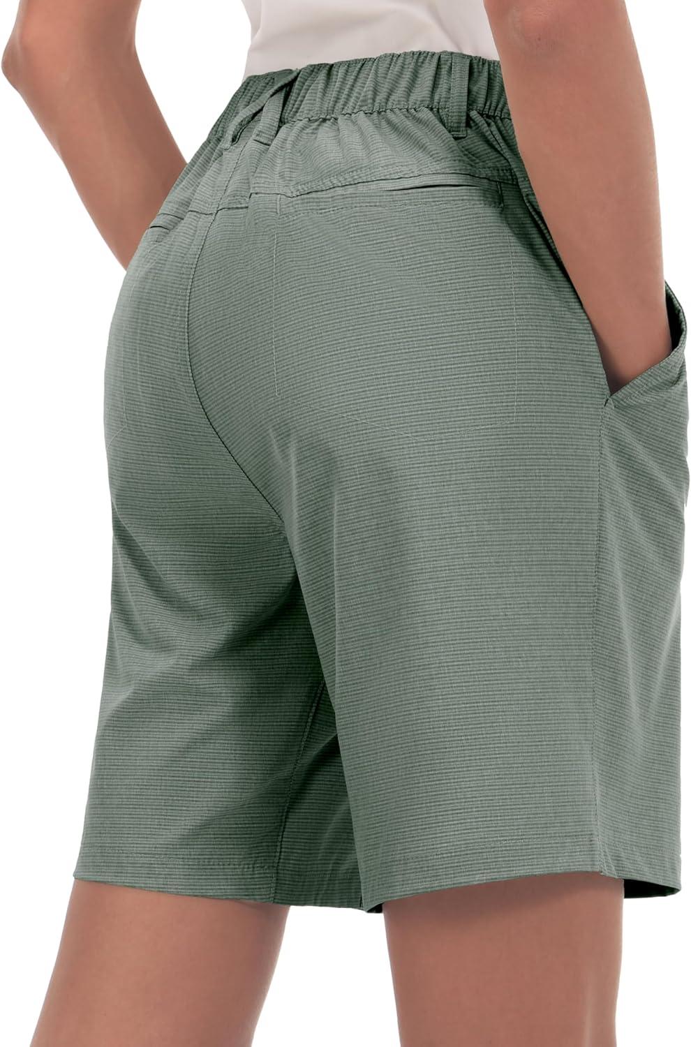 imageLittle Donkey Andy Womens Lightweight Quick Dry Golf ShortsGreen Stripes