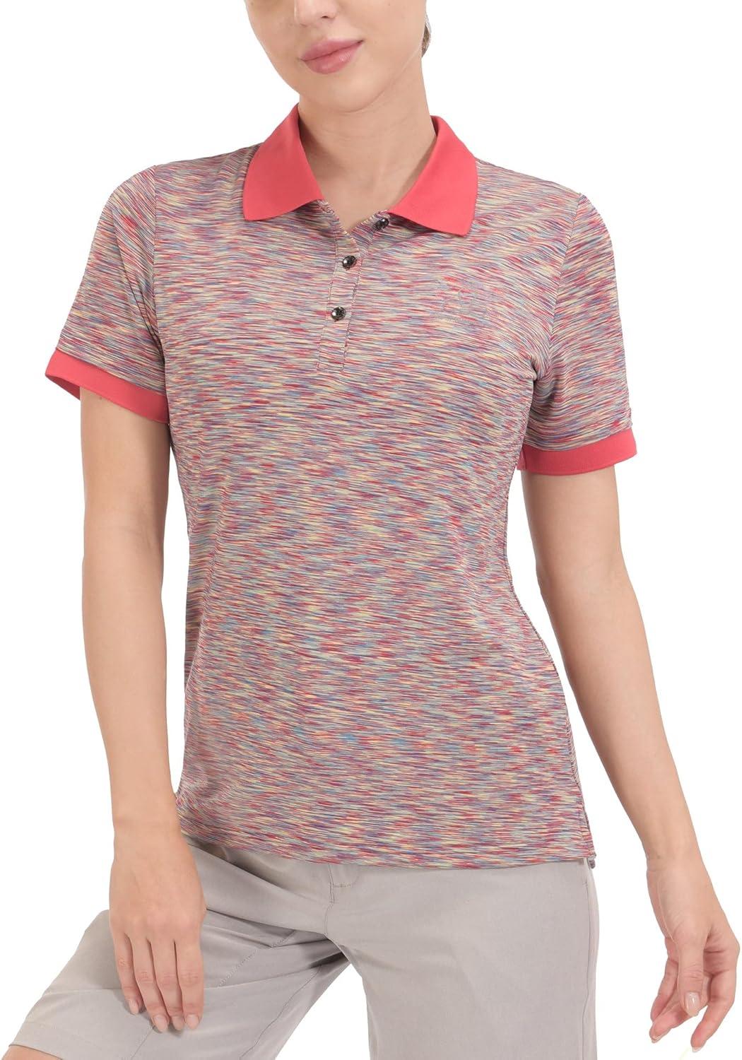 imageLittle Donkey Andy Womens Lightweight Sport Cool DRI UPF 50 Polo Shirt MoistureWicking Performance with 3ButtonsHeather Poinsettia