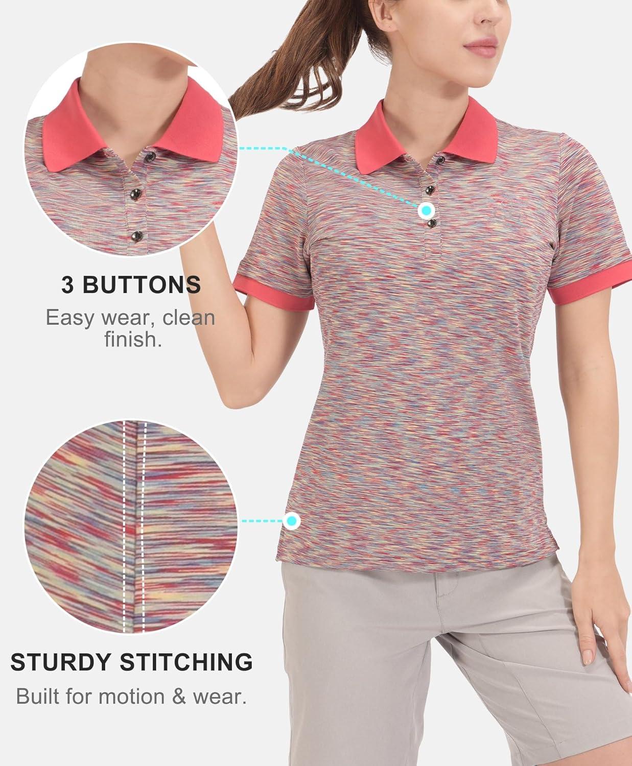 imageLittle Donkey Andy Womens Lightweight Sport Cool DRI UPF 50 Polo Shirt MoistureWicking Performance with 3ButtonsHeather Poinsettia