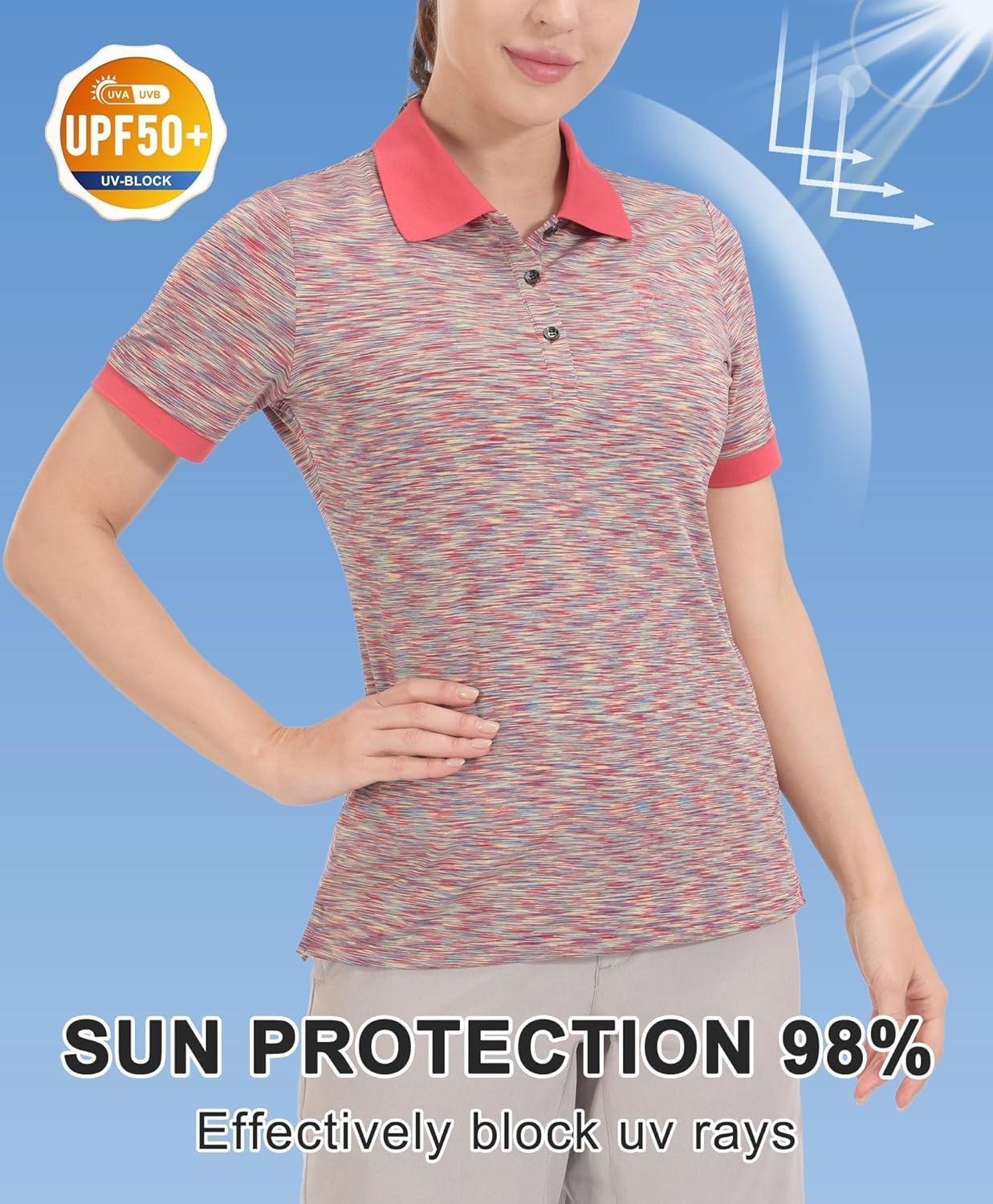 imageLittle Donkey Andy Womens Lightweight Sport Cool DRI UPF 50 Polo Shirt MoistureWicking Performance with 3ButtonsHeather Poinsettia