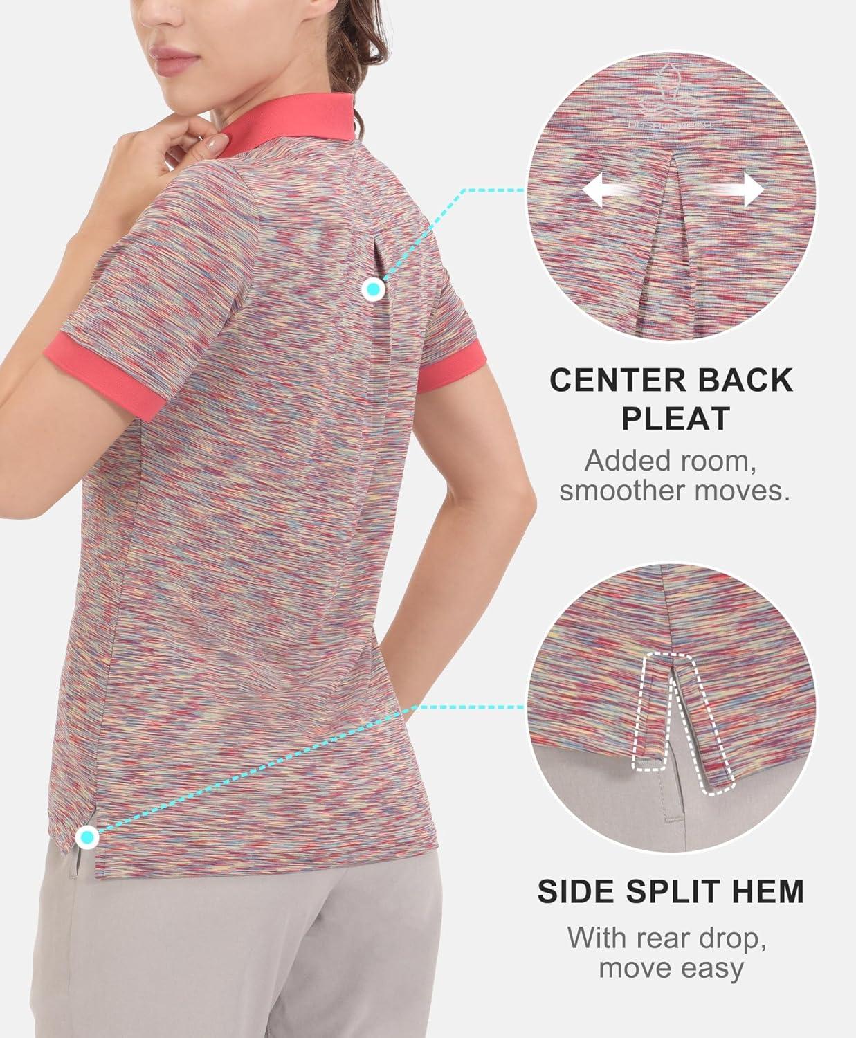 imageLittle Donkey Andy Womens Lightweight Sport Cool DRI UPF 50 Polo Shirt MoistureWicking Performance with 3ButtonsHeather Poinsettia