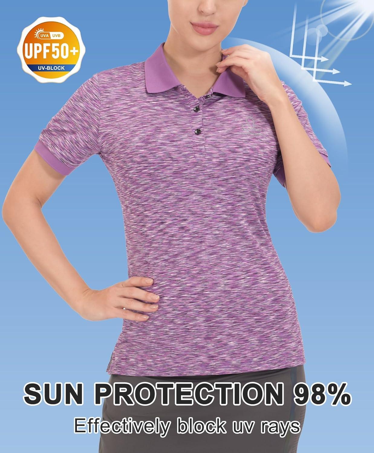 imageLittle Donkey Andy Womens Lightweight Sport Cool DRI UPF 50 Polo Shirt MoistureWicking Performance with 3ButtonsHeather Purple