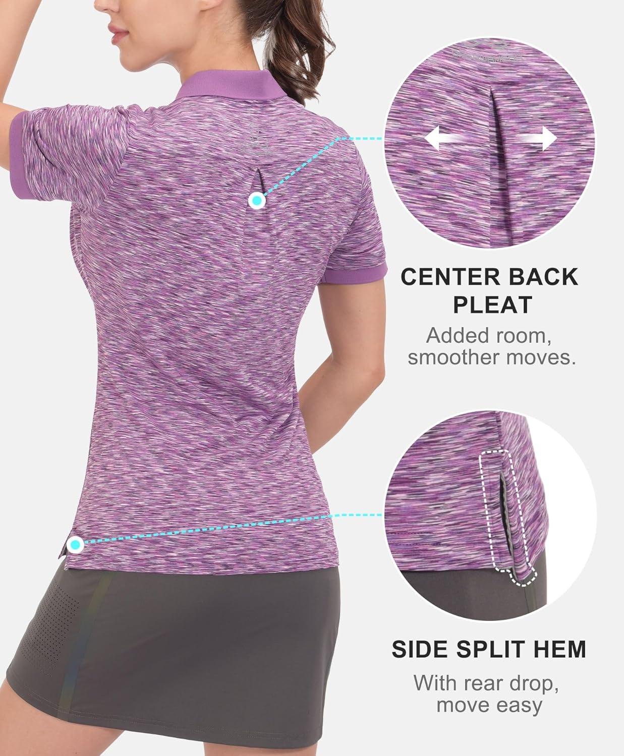imageLittle Donkey Andy Womens Lightweight Sport Cool DRI UPF 50 Polo Shirt MoistureWicking Performance with 3ButtonsHeather Purple
