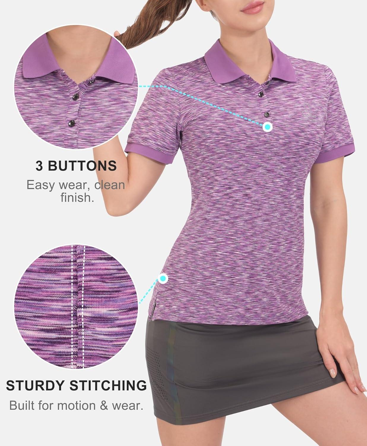 imageLittle Donkey Andy Womens Lightweight Sport Cool DRI UPF 50 Polo Shirt MoistureWicking Performance with 3ButtonsHeather Purple