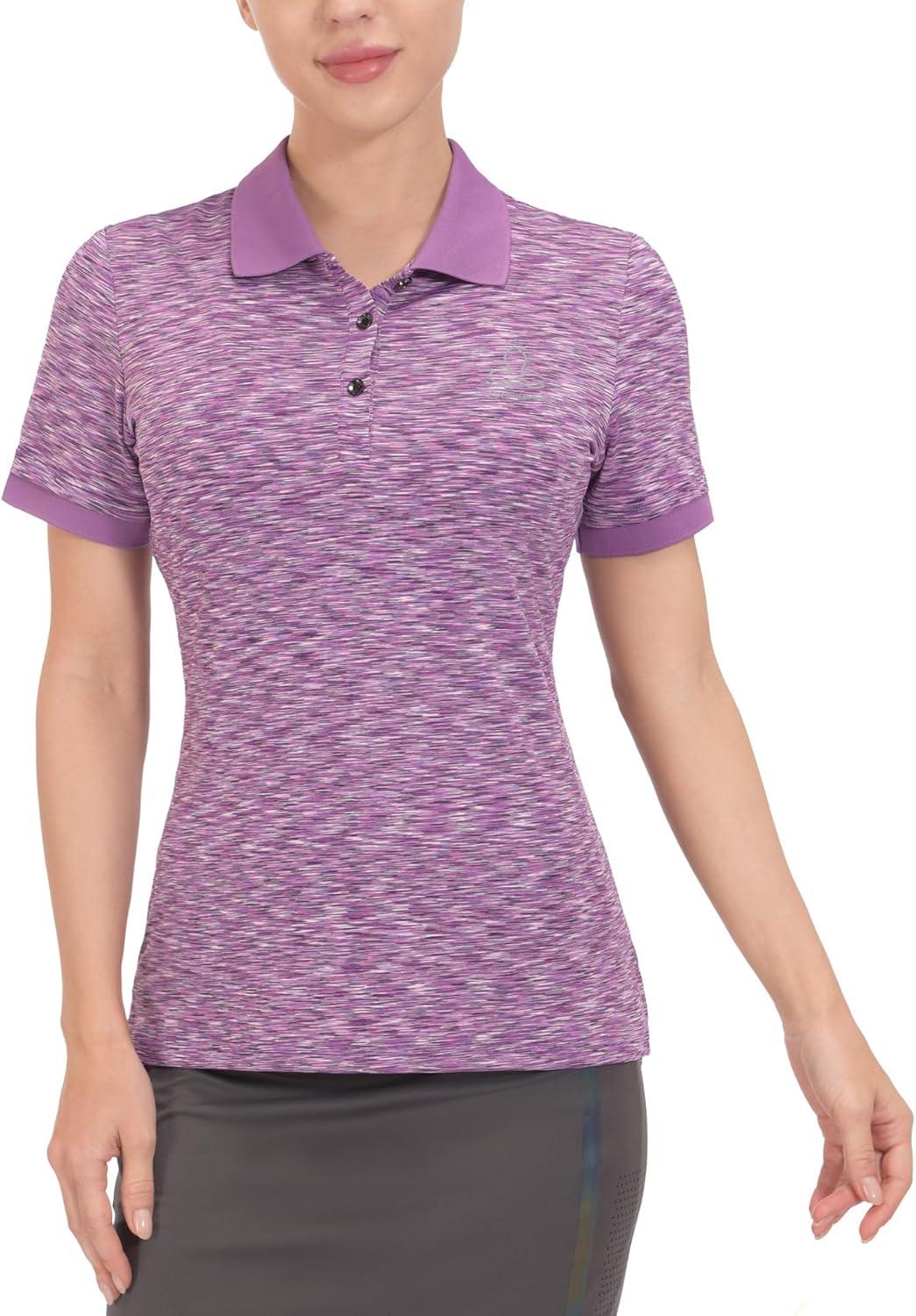 imageLittle Donkey Andy Womens Lightweight Sport Cool DRI UPF 50 Polo Shirt MoistureWicking Performance with 3ButtonsHeather Purple