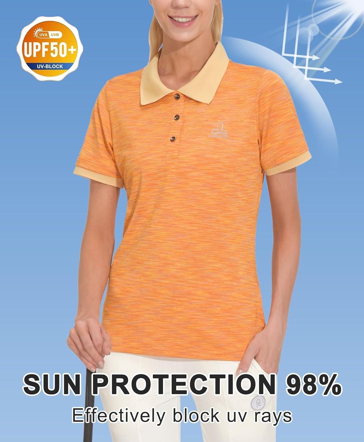 imageLittle Donkey Andy Womens Lightweight Sport Cool DRI UPF 50 Polo Shirt MoistureWicking Performance with 3ButtonsHeather Yellow
