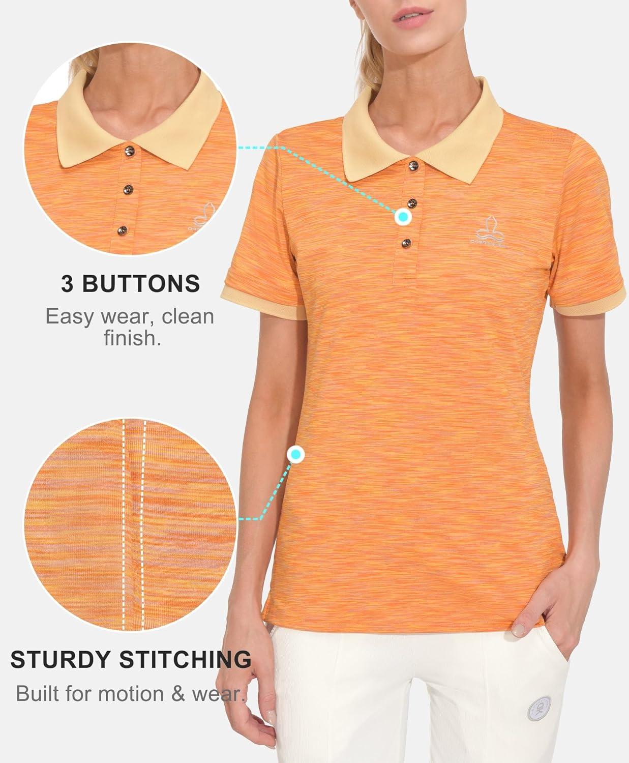 imageLittle Donkey Andy Womens Lightweight Sport Cool DRI UPF 50 Polo Shirt MoistureWicking Performance with 3ButtonsHeather Yellow