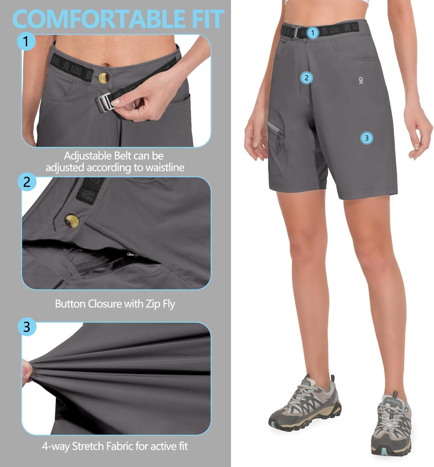 imageLittle Donkey Andy Womens Quick Dry Lightweight Bermuda Golf Cargo Shorts Stretch Business Travel Hiking ShortsGray