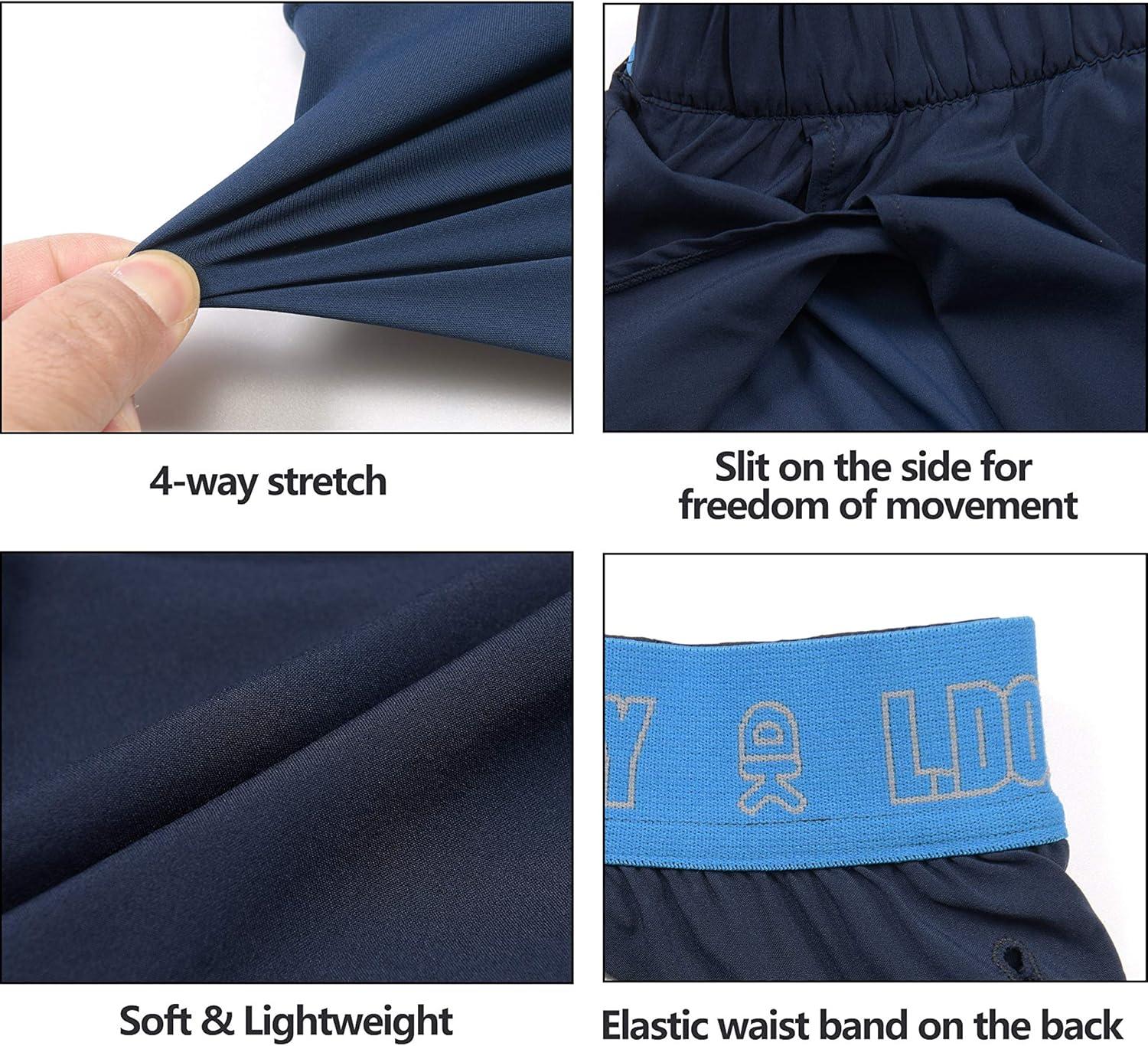 imageLittle Donkey Andy Womens QuickDry Running Shorts High Waist Stretch Workout Hiking Bicycle Athletic Shorts with LinerA2builtin Boxer Blue