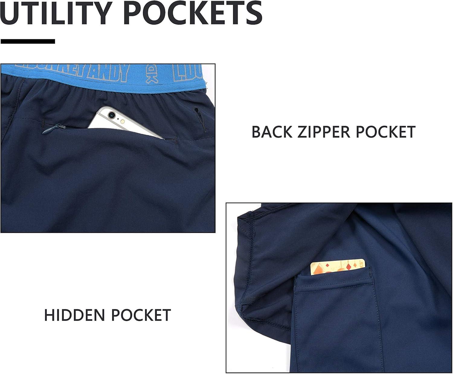 imageLittle Donkey Andy Womens QuickDry Running Shorts High Waist Stretch Workout Hiking Bicycle Athletic Shorts with LinerA2builtin Boxer Blue