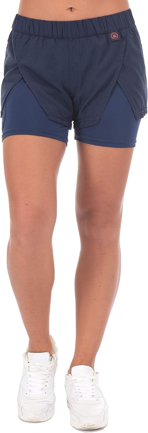imageLittle Donkey Andy Womens QuickDry Running Shorts High Waist Stretch Workout Hiking Bicycle Athletic Shorts with LinerA2builtin Boxer Blue