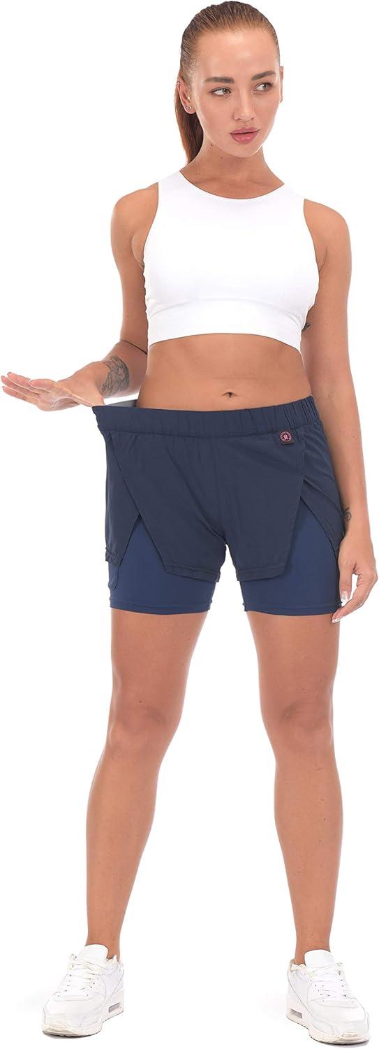 imageLittle Donkey Andy Womens QuickDry Running Shorts High Waist Stretch Workout Hiking Bicycle Athletic Shorts with LinerA2builtin Boxer Blue