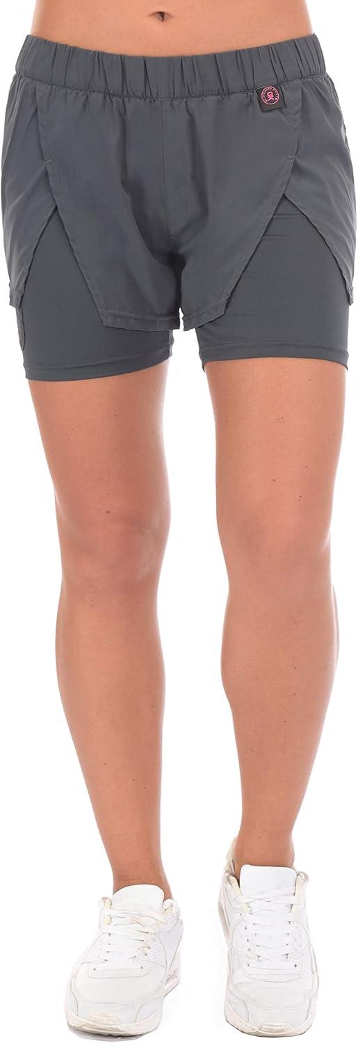 imageLittle Donkey Andy Womens QuickDry Running Shorts High Waist Stretch Workout Hiking Bicycle Athletic Shorts with LinerA3builtin Boxer Gray