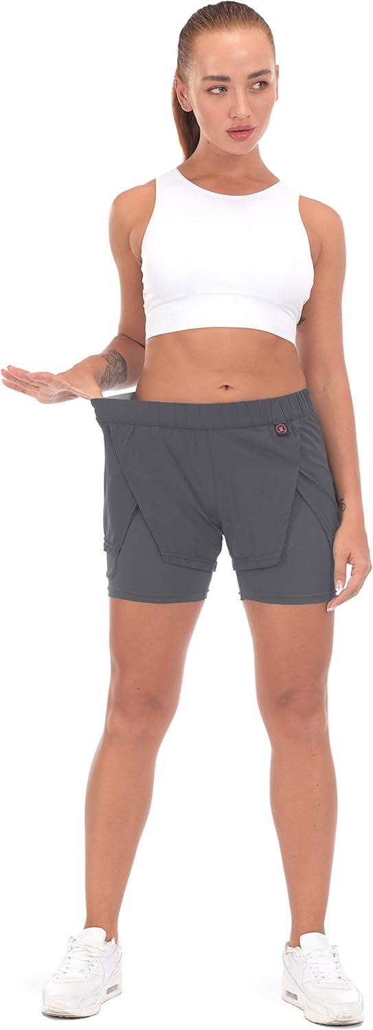 imageLittle Donkey Andy Womens QuickDry Running Shorts High Waist Stretch Workout Hiking Bicycle Athletic Shorts with LinerA3builtin Boxer Gray