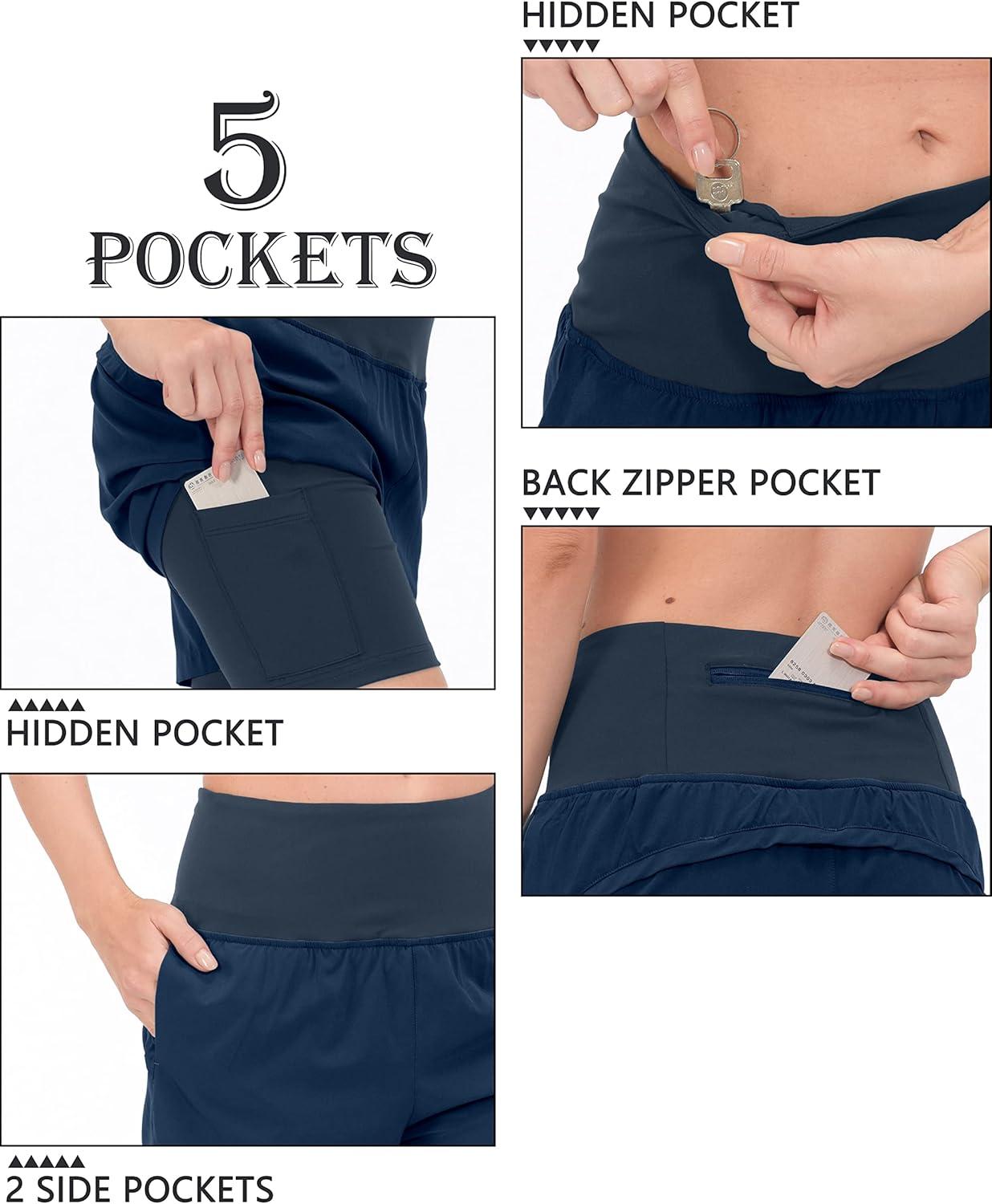 imageLittle Donkey Andy Womens QuickDry Running Shorts High Waist Stretch Workout Hiking Bicycle Athletic Shorts with LinerB2builtin Boxer Blue