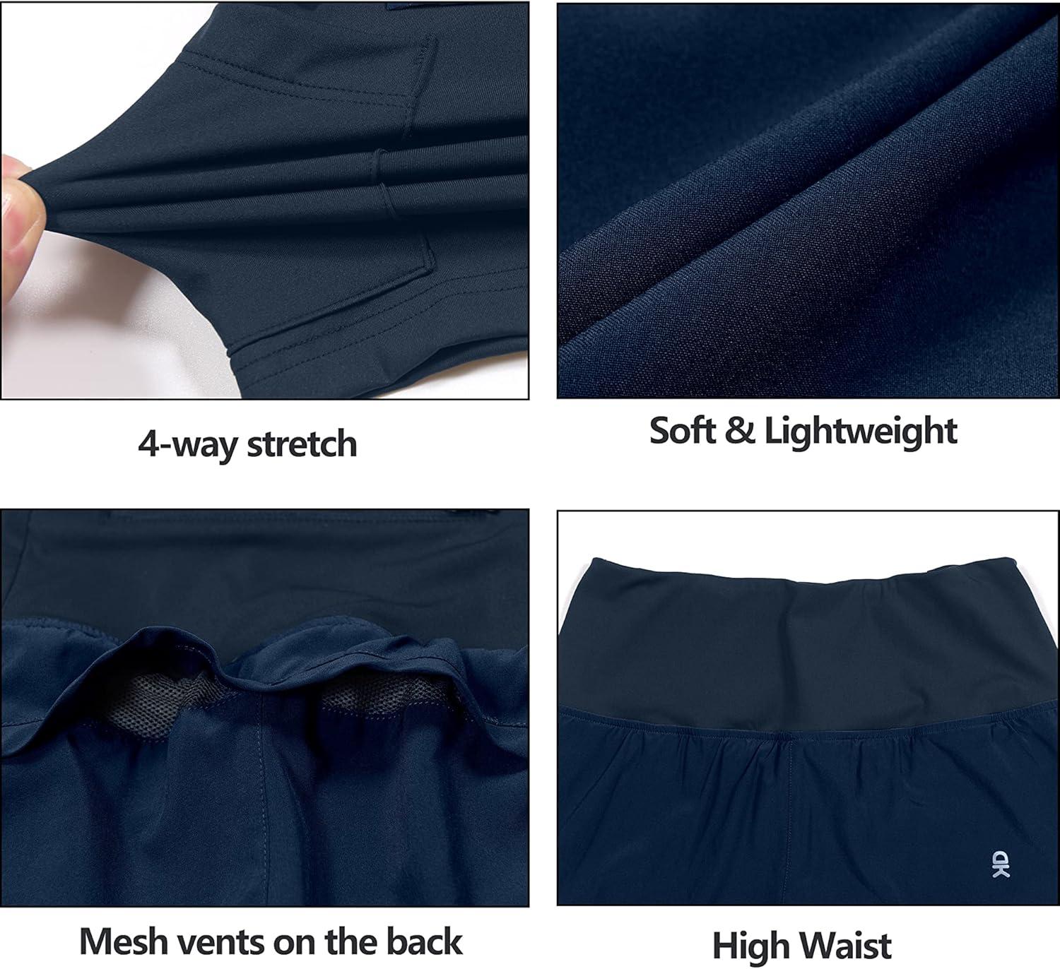 imageLittle Donkey Andy Womens QuickDry Running Shorts High Waist Stretch Workout Hiking Bicycle Athletic Shorts with LinerB2builtin Boxer Blue