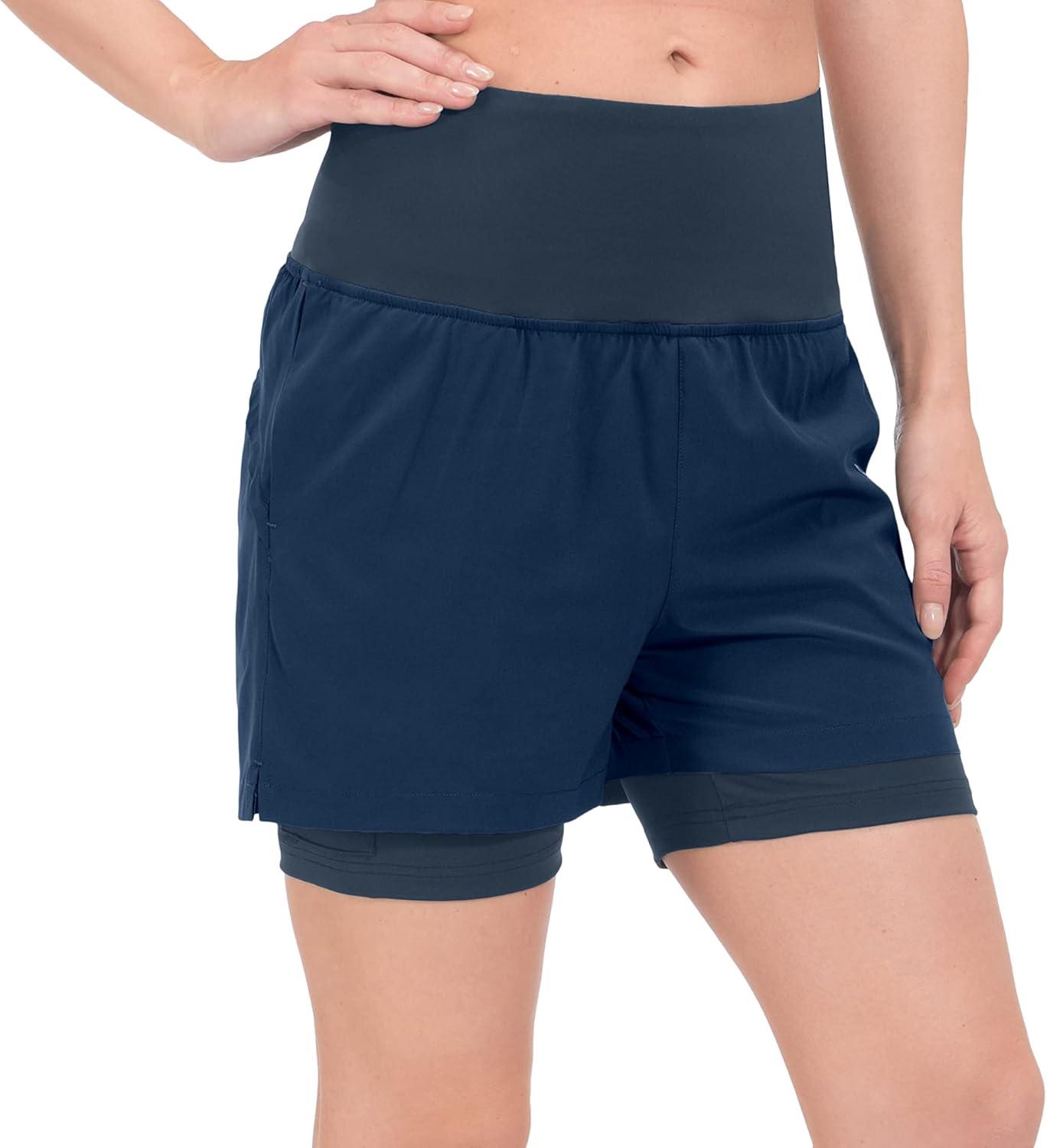 imageLittle Donkey Andy Womens QuickDry Running Shorts High Waist Stretch Workout Hiking Bicycle Athletic Shorts with LinerB2builtin Boxer Blue