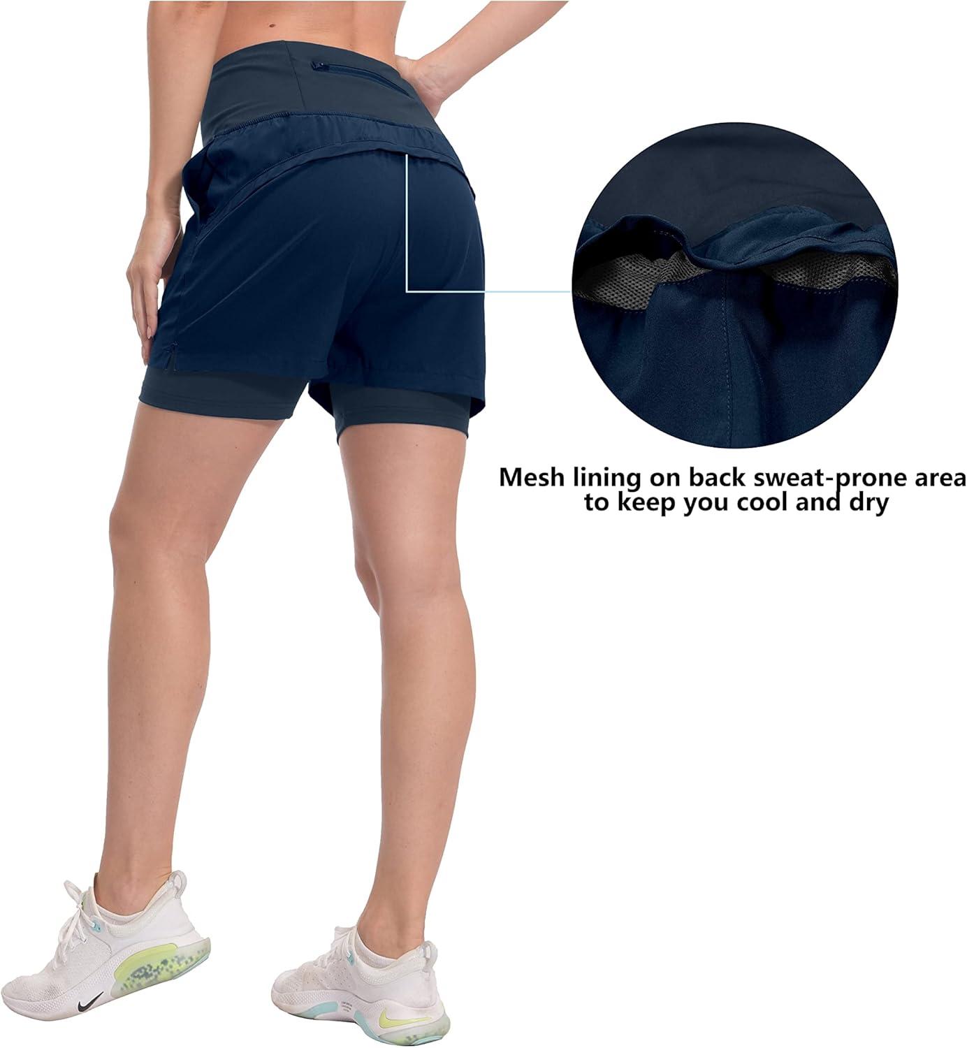 imageLittle Donkey Andy Womens QuickDry Running Shorts High Waist Stretch Workout Hiking Bicycle Athletic Shorts with LinerB2builtin Boxer Blue