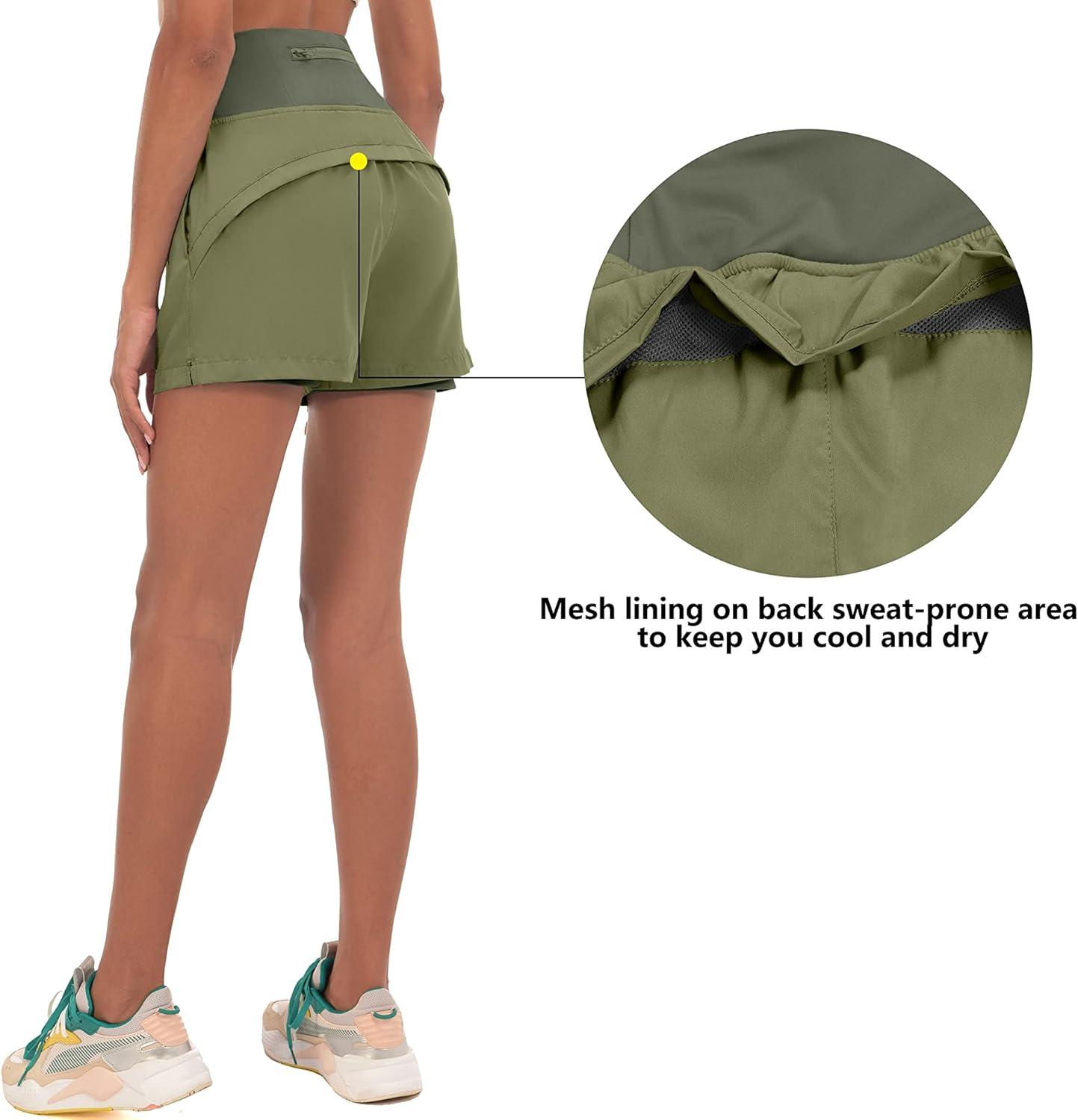 imageLittle Donkey Andy Womens QuickDry Running Shorts High Waist Stretch Workout Hiking Bicycle Athletic Shorts with LinerB6builtin Boxer Sage