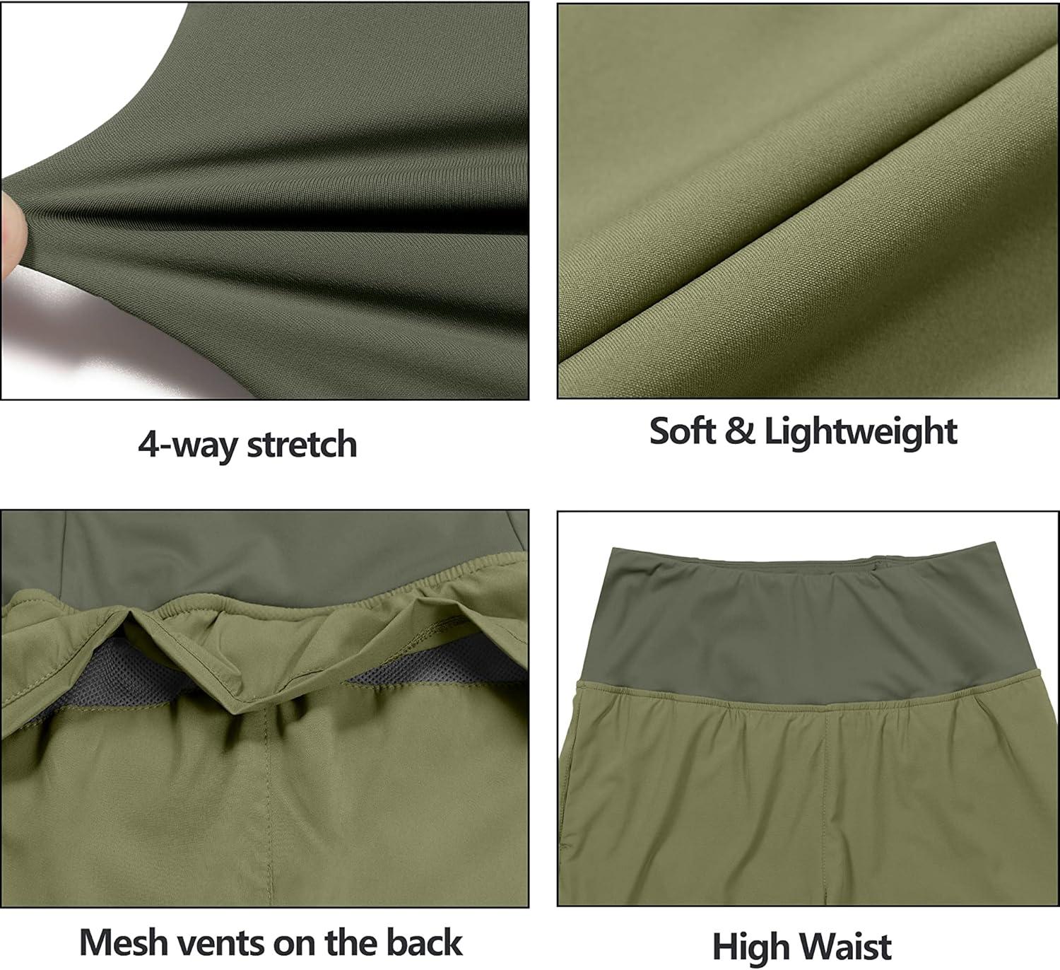 imageLittle Donkey Andy Womens QuickDry Running Shorts High Waist Stretch Workout Hiking Bicycle Athletic Shorts with LinerB6builtin Boxer Sage