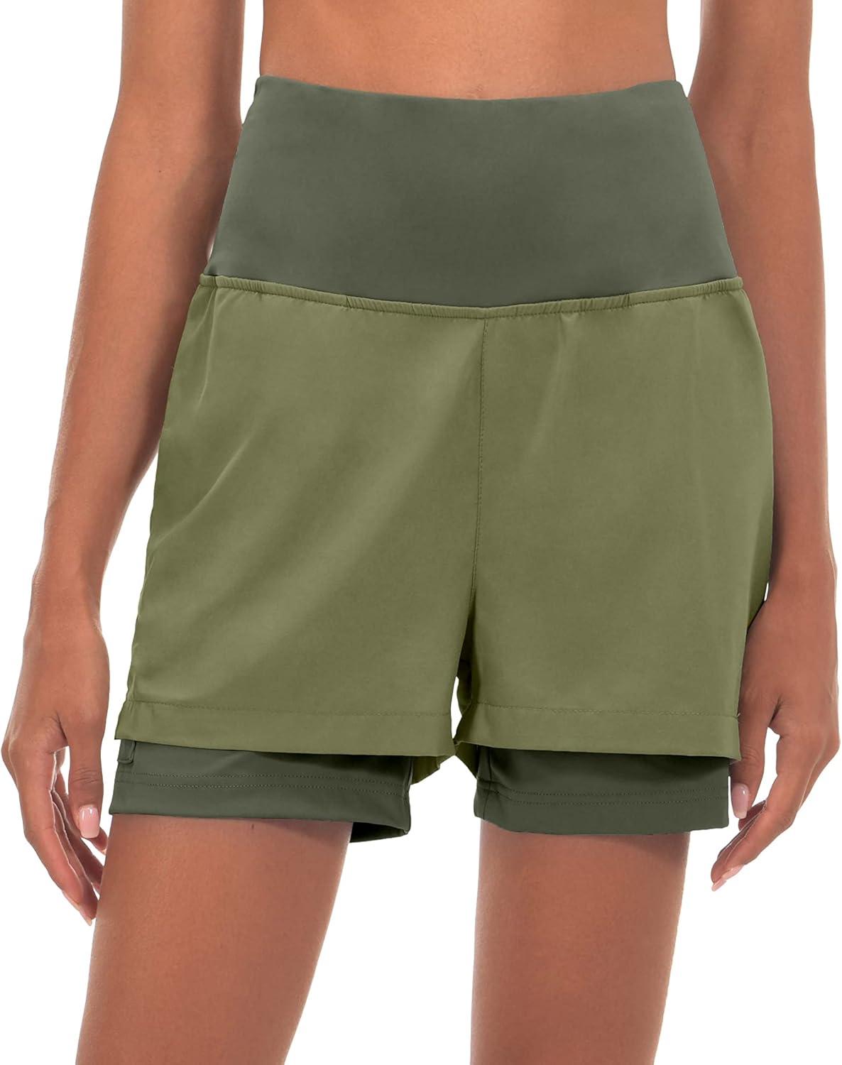 imageLittle Donkey Andy Womens QuickDry Running Shorts High Waist Stretch Workout Hiking Bicycle Athletic Shorts with LinerB6builtin Boxer Sage