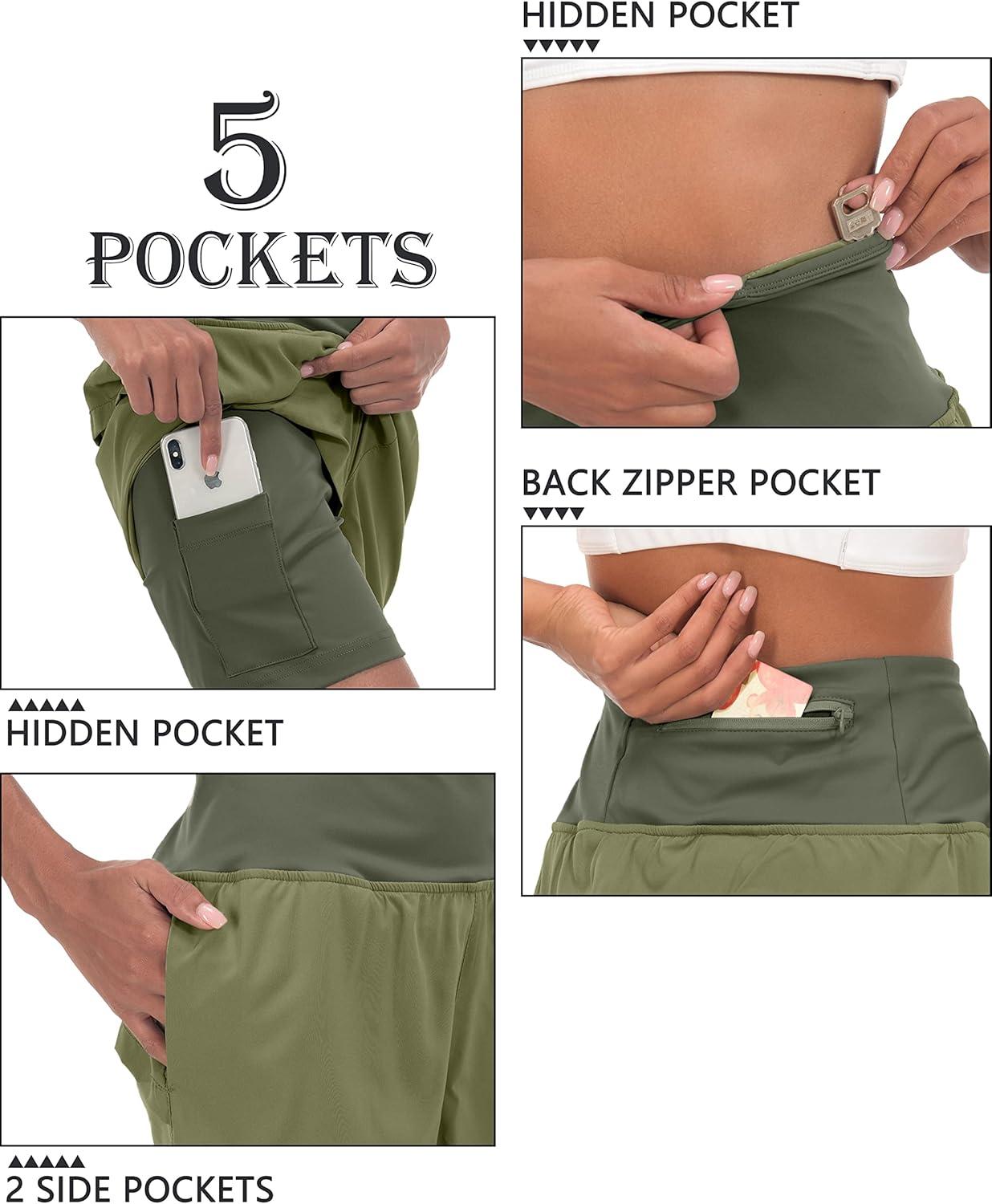 imageLittle Donkey Andy Womens QuickDry Running Shorts High Waist Stretch Workout Hiking Bicycle Athletic Shorts with LinerB6builtin Boxer Sage