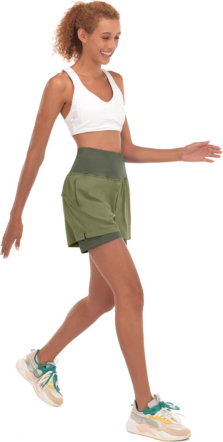 imageLittle Donkey Andy Womens QuickDry Running Shorts High Waist Stretch Workout Hiking Bicycle Athletic Shorts with LinerB6builtin Boxer Sage