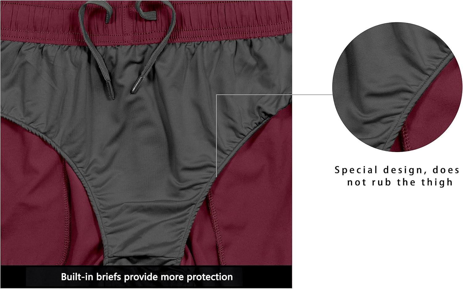 imageLittle Donkey Andy Womens QuickDry Running Shorts High Waist Stretch Workout Hiking Bicycle Athletic Shorts with LinerC6builtin Brief Dark Red