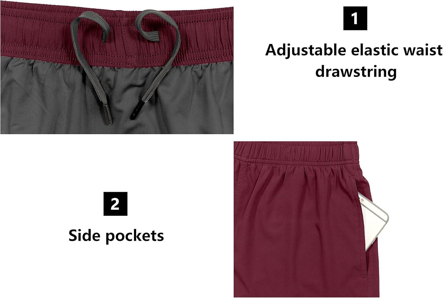 imageLittle Donkey Andy Womens QuickDry Running Shorts High Waist Stretch Workout Hiking Bicycle Athletic Shorts with LinerC6builtin Brief Dark Red