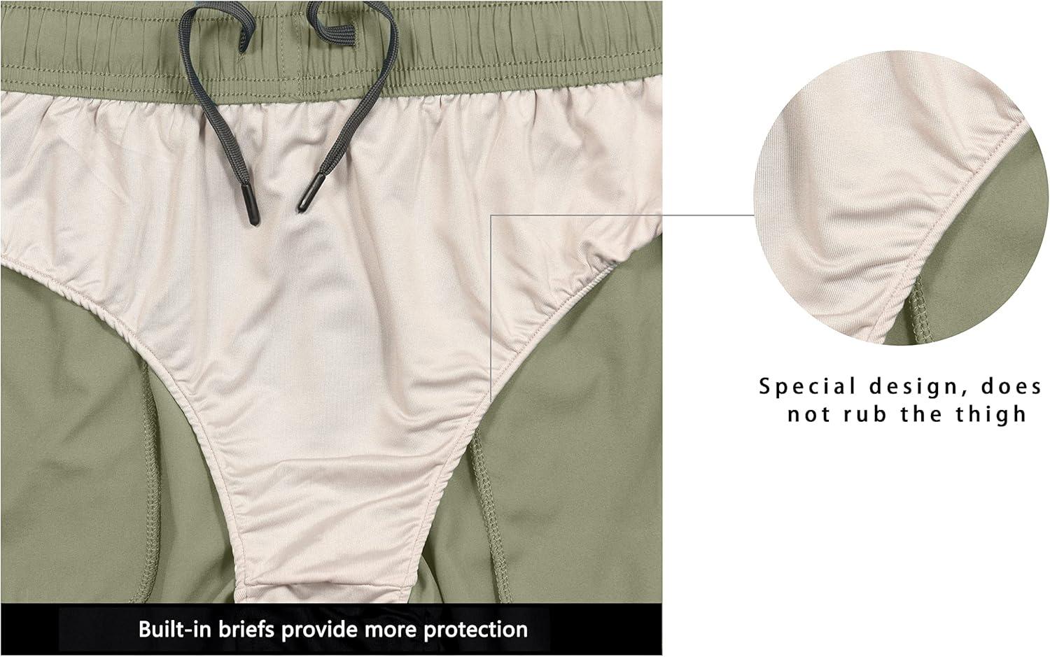imageLittle Donkey Andy Womens QuickDry Running Shorts High Waist Stretch Workout Hiking Bicycle Athletic Shorts with LinerC7builtin Brief Khaki