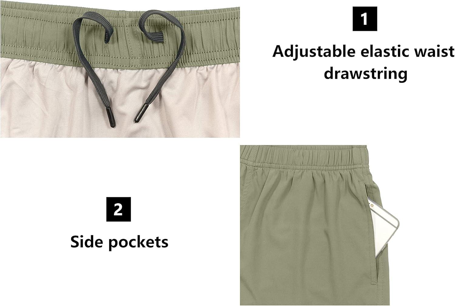 imageLittle Donkey Andy Womens QuickDry Running Shorts High Waist Stretch Workout Hiking Bicycle Athletic Shorts with LinerC7builtin Brief Khaki