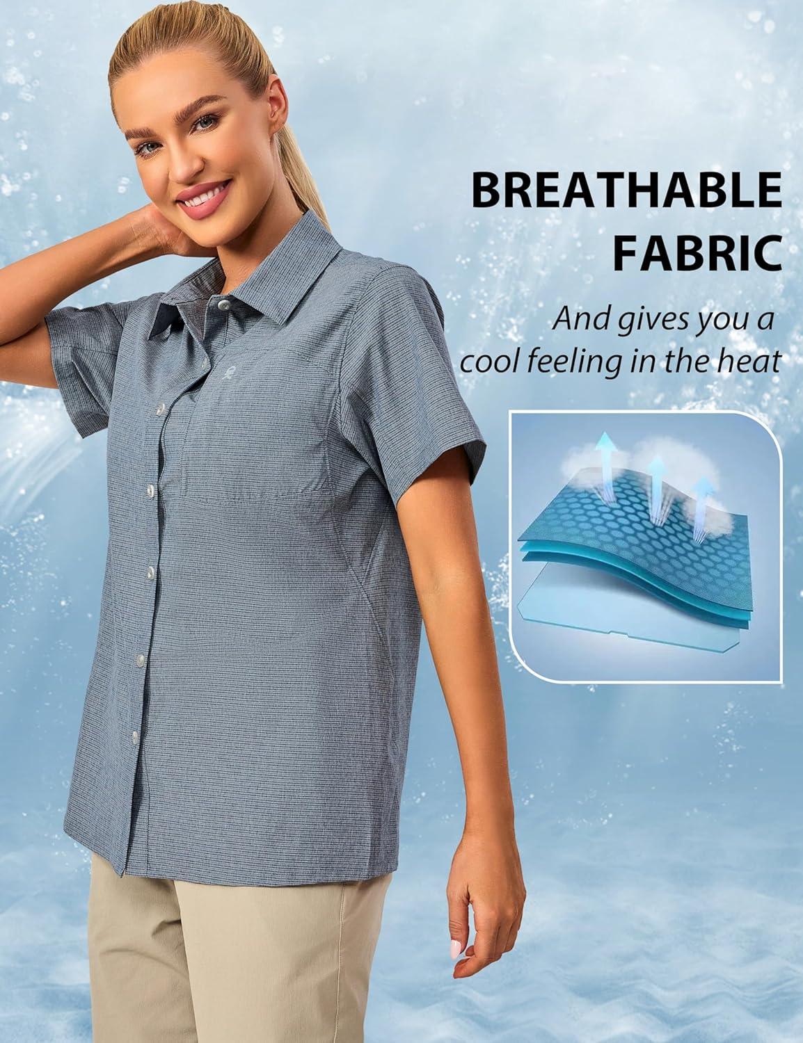 imageLittle Donkey Andy Womens Shirt UPF 50 UV Breathable Short Sleeve Shirt Fishing Hiking Button Down ShirtsBlue