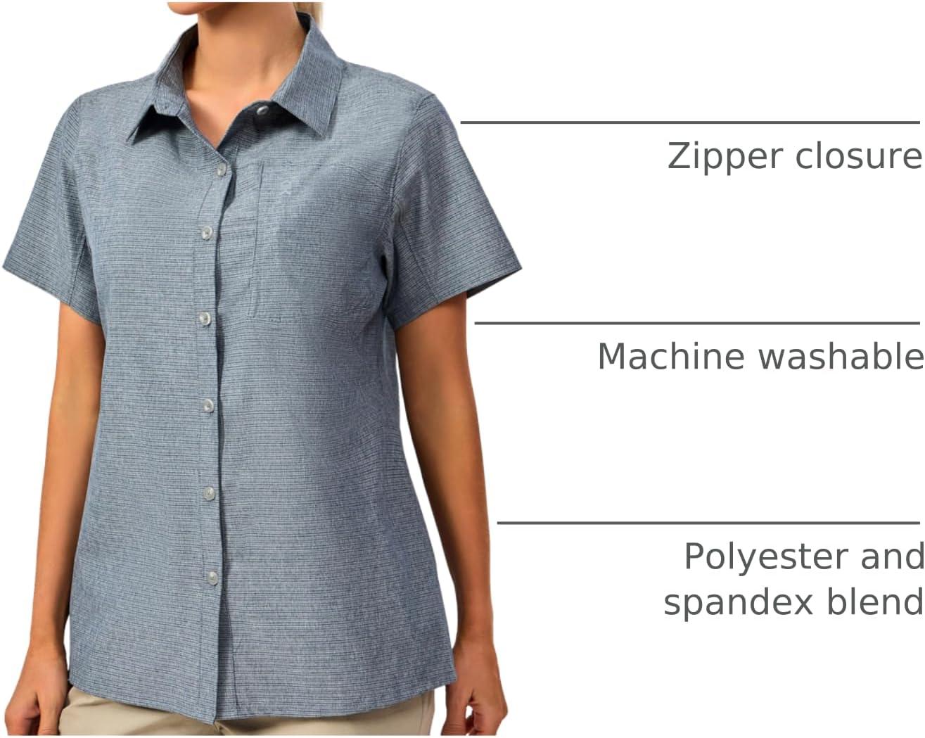 imageLittle Donkey Andy Womens Shirt UPF 50 UV Breathable Short Sleeve Shirt Fishing Hiking Button Down ShirtsBlue