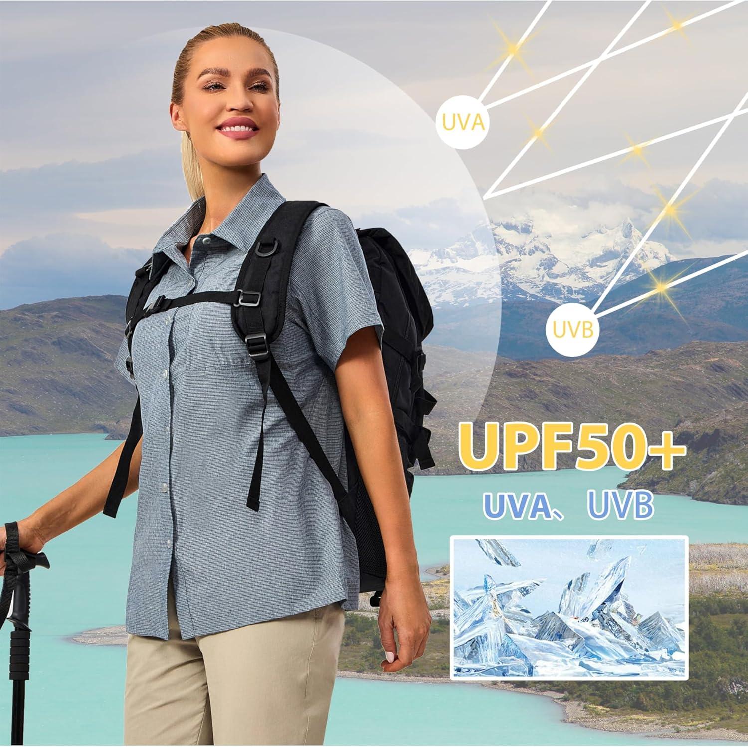imageLittle Donkey Andy Womens Shirt UPF 50 UV Breathable Short Sleeve Shirt Fishing Hiking Button Down ShirtsBlue
