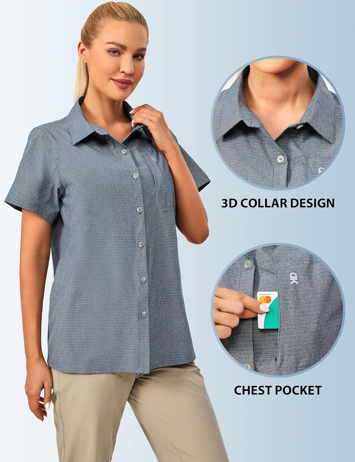 imageLittle Donkey Andy Womens Shirt UPF 50 UV Breathable Short Sleeve Shirt Fishing Hiking Button Down ShirtsBlue